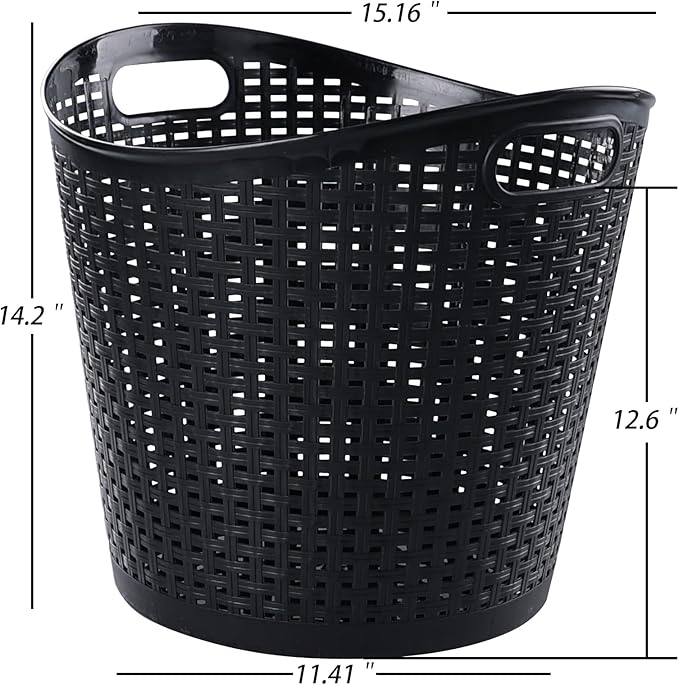 6-Pack Plastic Storage Basket, Laundry Hamper Storage Basket, Black