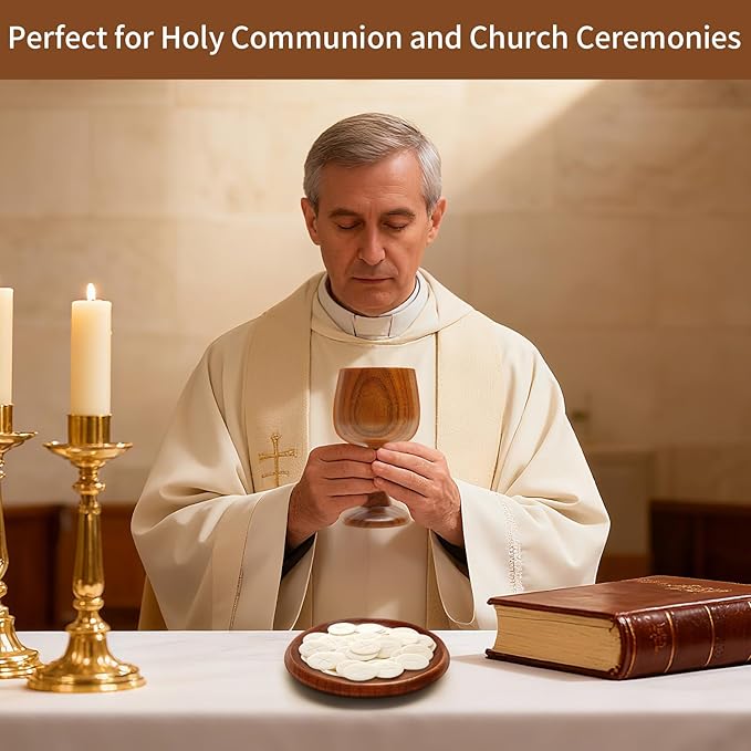 TALPGOD Handmade Wooden Communion Chalice Cup with Tray – Vintage Goblet Wine Cup for Christian Church Ceremony (5.1 Inches)
