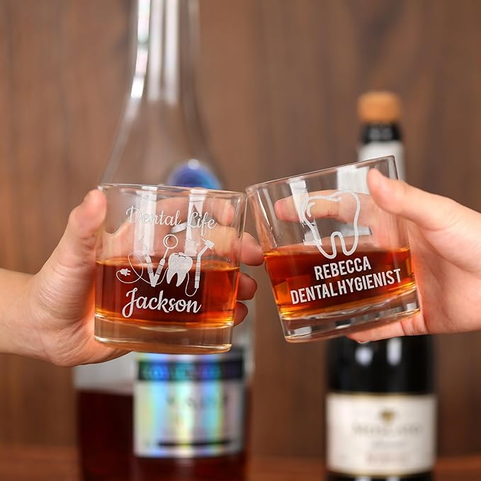 Custom Engraved Whiskey Glass - Personalized Dentist Gifts, Graduation Gift for Dental Student, Birthday Appreciation Gift for Dentist Assistant Hygienist Medical Graduate (Whiskey, Dentist)