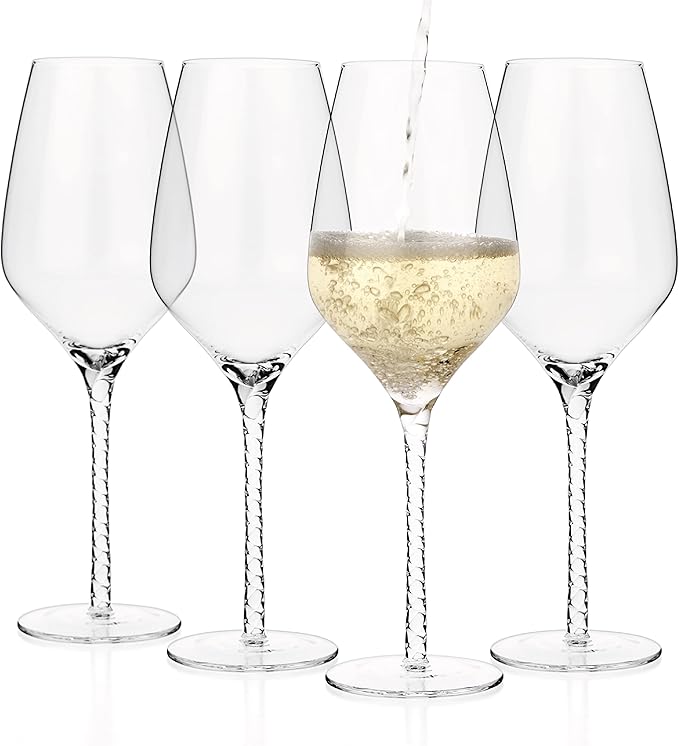 LUXBE - Wine Crystal Glasses 19-ounce, Set of 4 - Red or White Wine Large Glasses - 100% Lead-Free Glass - Pinot Noir - Burgundy - Bordeaux - 550ml