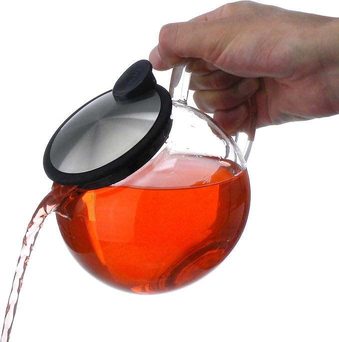 FORLIFE Bola Glass Teapot with Basket Infuser, 25oz./750ml., Black Graphite