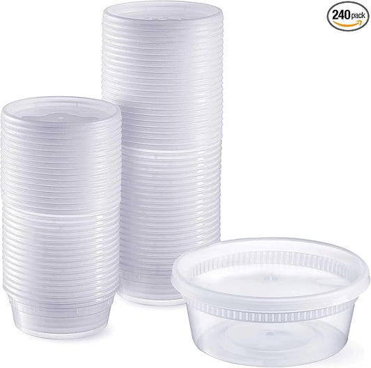 8oz Deli Containers with Lids (Pack of 240), Recyclable Polypropylene, Microwavable, Heat Resistant (8)