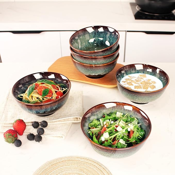 17oz Ceramic Soup & Cereal Bowls Set of 6, Dishwasher & Microwave Safe