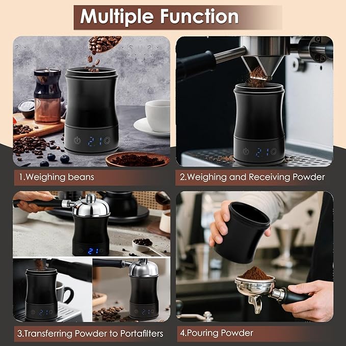 Digital Coffee Scale with Dosing Cup 2-in-1, 0.1g Precision USB-C Rechargeable Espresso Scale, IPX4 Waterproof, Multi-Purpose for 58mm Espresso Machines, Drip, French Press