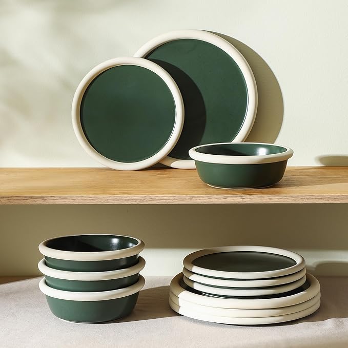 Stone Lain Capri 12-Piece Dinnerware Set Stoneware, Green
