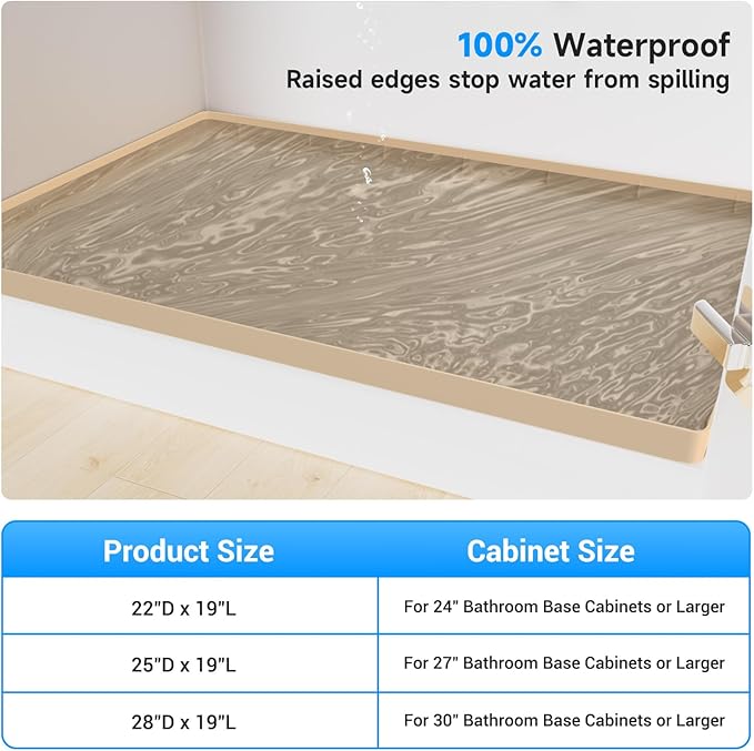 Under Sink Mat 28" X 19", Waterproof Silicone Under Sink Mats for Kitchen, Anti-Leak Shelf Liner & Cabinet Protector with Raised Edge, [BPA Free] Bathroom Tray Home Organizer, Brown