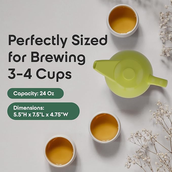 OmniWare 24 Oz Stoneware Teapot with Stainless Steel Mesh Infuser (Citron) - Microwave & Dishwasher Safe, Removable Infuser, Retro-Style Kitchenware Ideal for Loose Tea Brewing