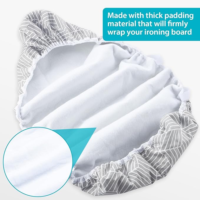 Seiritex Wide Ironing Board Cover with Padding 18 x 49 inch Heat Reflective with Hook and Loop Fasteners, Thick Padding with Elasticized Edges, 3 Layers Iron Board Cover (Gray Cube)