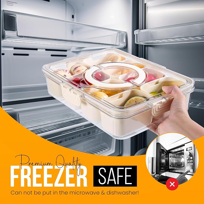Snackle Box Container (3-Pack) Snack Box Container with Lid | Divided Serving Tray with Lid | Large & Small Airtight Snack Tray, Veggie Tray, Snacklebox for Travel, Snacks, Fruits & More