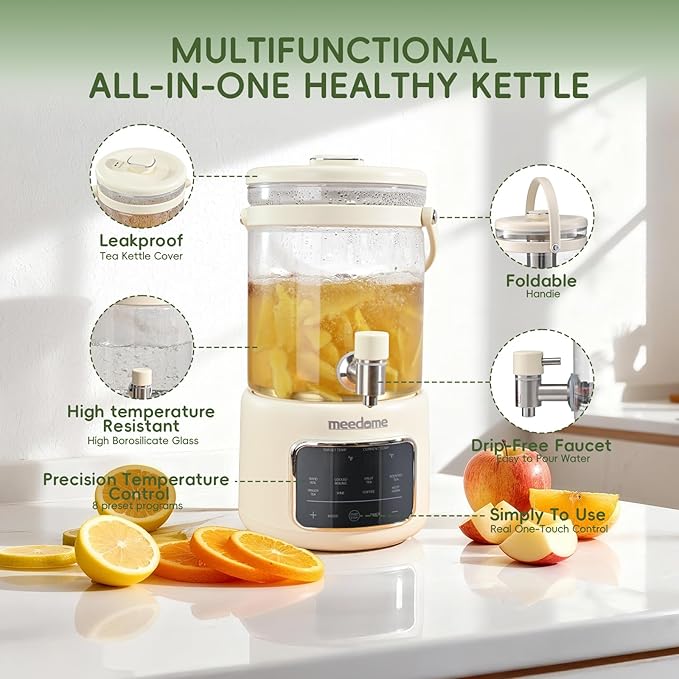 3L Electric Kettle & Beverage Dispenser with Infuser, Spigot - All-in-One Health Pot for Iced Tea/Coffee, Temperature Control, Glass Pitcher - Home & Office Use