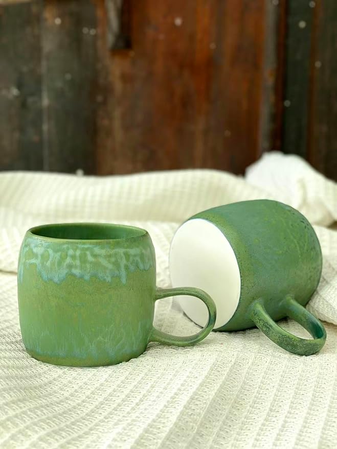 Medium Ceramic Coffee Mug Set of 2, 12 Oz, Stoneware Tea Cup for Office and Home, Dishwasher and Microwave Safe (Green, 2) (Classic)