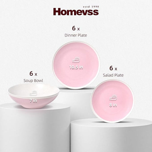 Rock Ridge Speckled Stoneware Dinnerware Set (18pc Set, Pink and Ivory)