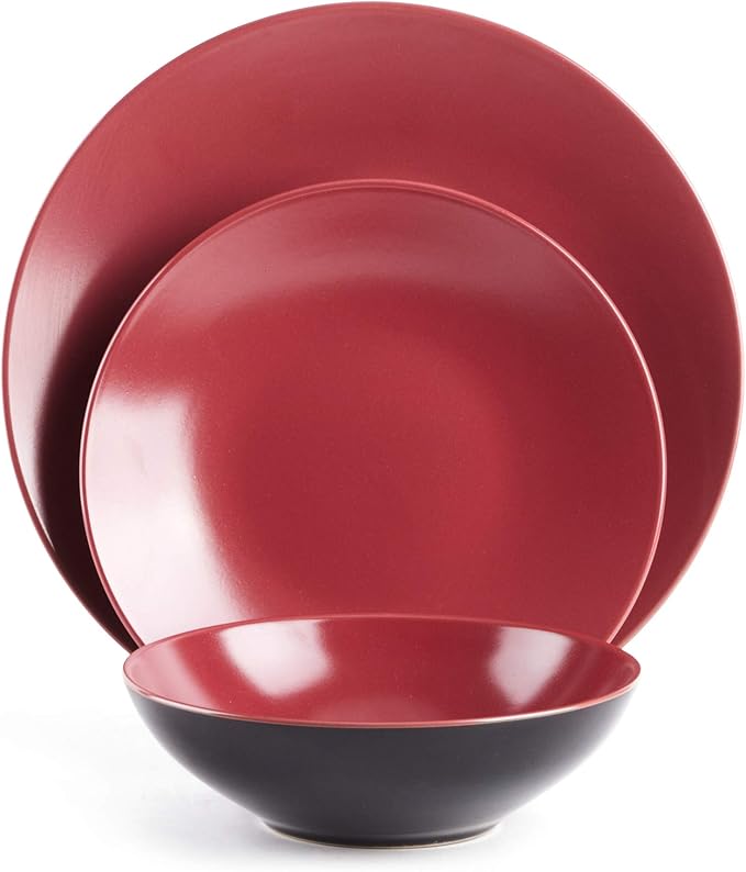 Colors Life Dinner 18pc Set, Very Berry - 6 Assorted Colors Berry, Beige, Curry, Olive, Plum and Pink