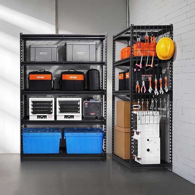 VEVOR Storage Shelves, 3000 lbs, 5 Tier Heavy Duty Garage Shelving, 20" D x 48" W x 72" H Adjustable Metal Shelves for Industrial Shelving Unit Utility Shelf, for Kitchen, Warehouse, Basement, Black