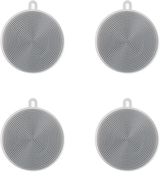 4PCS Silicone Dish Scrubber, Multipurpose Round Silicone Sponges Reusable Dish Brush Dish Brush for Kitchen Dish Dishes Fruits Vegetables(Gray)