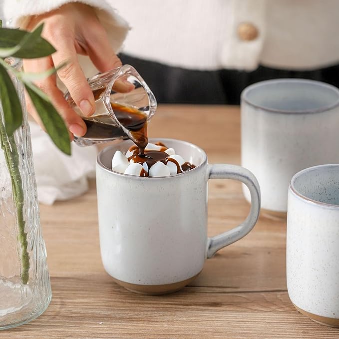 Coffee Mugs Set of 4,Ceramic 13 OZ Coffee Mugs with Big Handle,Stoneware Large Tea Cups for Hot Beverages,Cappuccino,Latte,Gift for Halloween,Mom,Dad,Dishwasher Safe & Microwave Safe,White