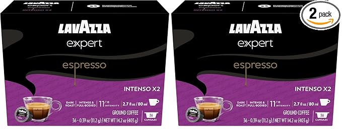 Lavazza Expert Espresso Intenso Double Shot Capsules, Dark Roast, Arabica and Robusta Blend, Compatible with Lavazza Classy Machines (36 Capsules) (Pack of 2)