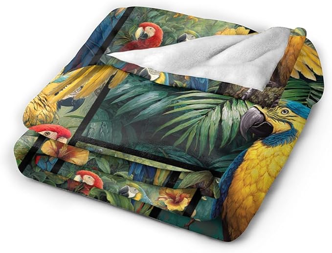 Parrot Blanket Gifts for Girls Women Boys Tropical Birds Throw Blankets Cozy Plush Fleece Botanical Flannel Fuzzy for Couch Decor 80"X60"