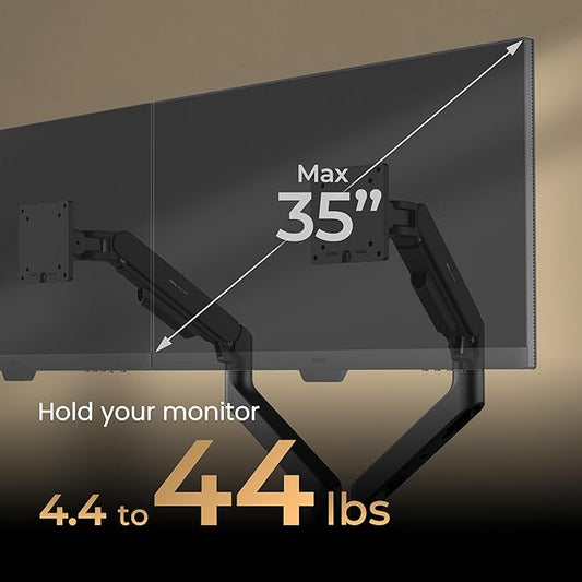 BenQ BDH01 Dual Monitor Arm -Gas Spring Monitor Stand for 2 Screens Up to 35'' & 44lbs, Heavy Duty, Quick Installation, No Sagging, Top Clamp and Grommet Base, Reinforcement Plate, VESA 75x75 &100x100