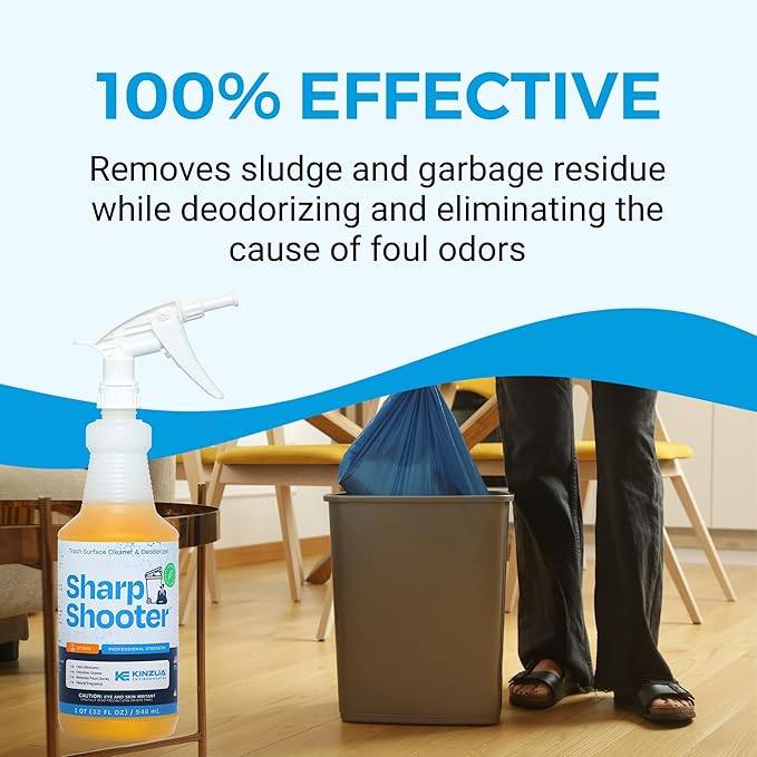 KINZUA ENVIRONMENTAL Sharpshooter, Heavy-Duty Trash Can Odor Eliminator & Degreaser, Garbage Surface Cleaner and Deodorizer Foam, Professional-Grade, Fresh Citrus Scent, 32 oz