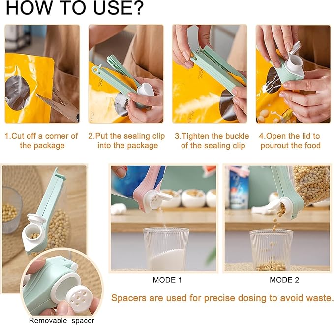 4pcs Bag Spout Clip,for Food,Snack Sealing Clips with Pour Spouts,Kitchen Chip Bag with Adhesive Hooks, for Cereal Kitchen Food Storage Organizer Kit-SMALL