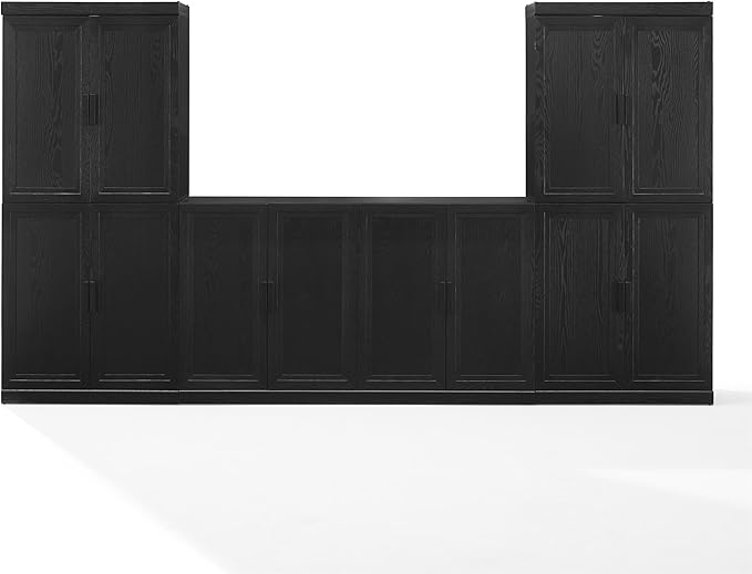 Crosley Furniture Essen 3-Piece Modern Sideboard Buffet Cabinet and Kitchen Storage Pantry Set, Black