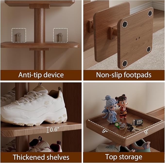 Vertical Shoe Rack for Entryway, Wood Narrow Shoe Rack with Compact Design for Small Space, 6-Tier Shoe Organizer for Entryway Hallway Bedroom Closet