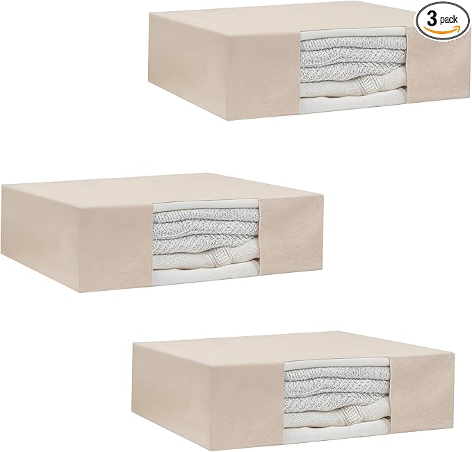 Cotton Sweaters and Sweatshirts Storage Bags - Zipper Closure, 100% Canvas Sturdy Cotton, Washable, Reusable, Breathable and Air-Tight Garment, Wedding Dress, Sarees Storage Bags (3 Bags)