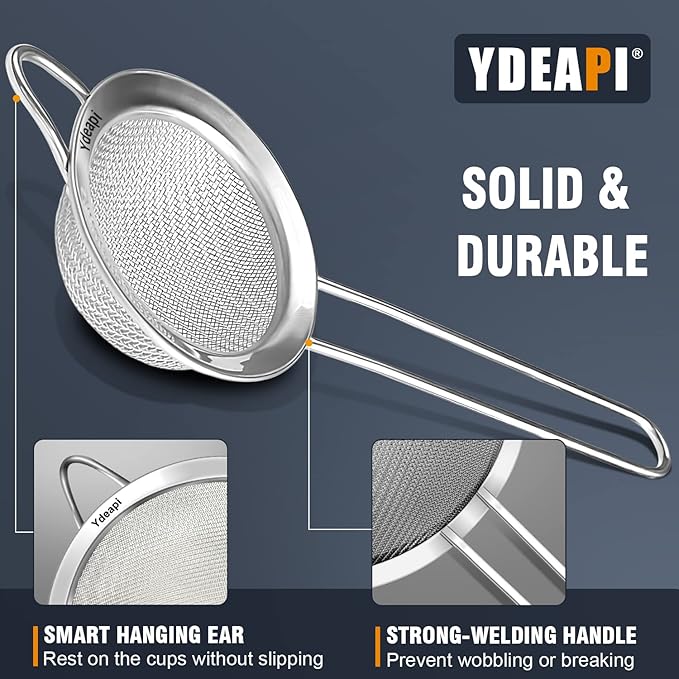 Fine Mesh Small Strainer 2.7 Inch, Metal Mini Sieve with Sturdy Handle, Stainless Steel Strainer for Tea, Juice, Coffee, Matcha Powder, Cocktail, Powdered Sugar