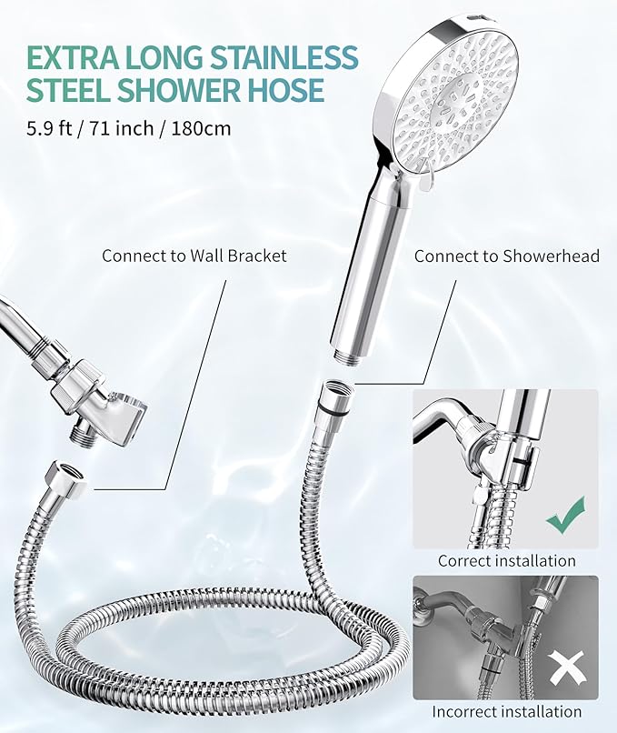 SR SUN RISE Filtered Shower Head with Handheld High Pressure 9 Spray Mode Showerhead Detachable Shower Head Water Softener Filters Beads for Hard Water Remove Chlorine 4 Filters Chrome