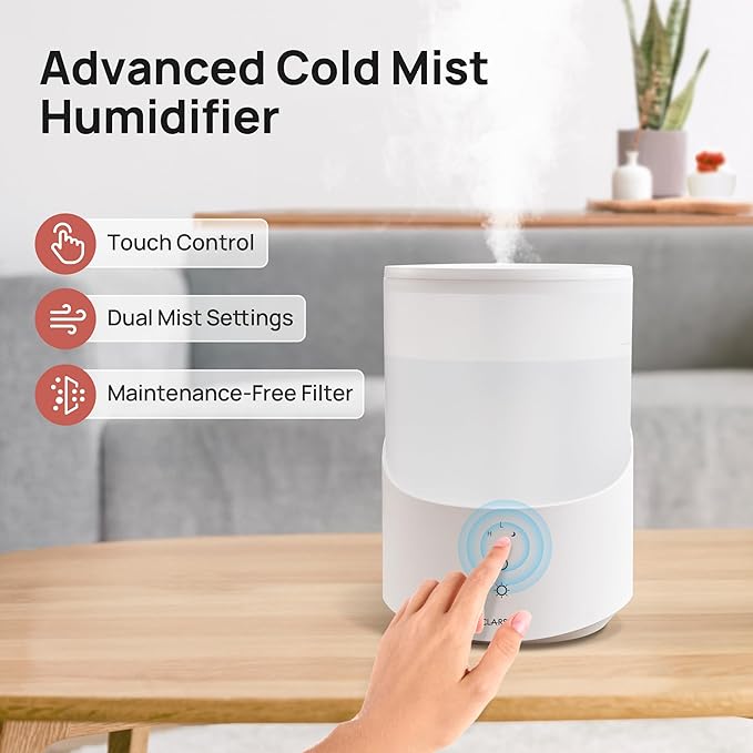 Humidifiers for Bedroom, 2.5L Cool Mist Humidifier with Essential Oils Diffuser and Nightlight, Top Fill Humidifiers for Home Large Room, Timer, Auto Shut-off, 25H Runtime