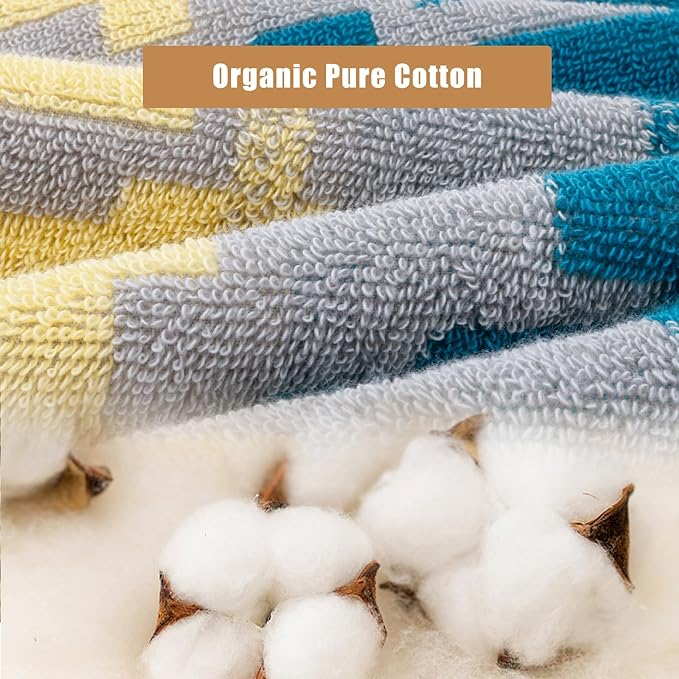 SEMAXE 18-Pack Bath Towel Set Include 6 Bath Towels, 6 Hand Towels, 6 Wash Cloths, 100% Cotton Bathroom Towels with Hanging Loops, Soft and Absorbent Towel, Colorful Towel - Checkered Collection