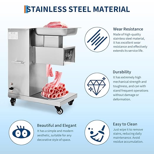 Commercial Meat Cutting Machine, 1100 LBS/H 750W, 3 mm Blade, Stainless Steel Restaurant Food Cutter, for Kitchen Supermarket Lamb Beef Chicken