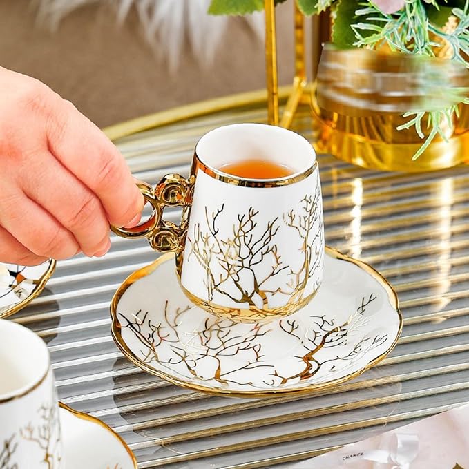 Coffee mugs set of 6 ancient palace style household living room ornaments, ceramic coffee cups, English afternoon tea sets, noble and elegant exquisite tea cups
