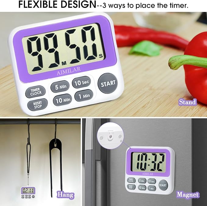 Digital Countdown Kitchen Timer - AIMILAR Count Up Down Magnetic Timer Clock with Loud Alarm Fast Setting for Cooking Baking Gym Students