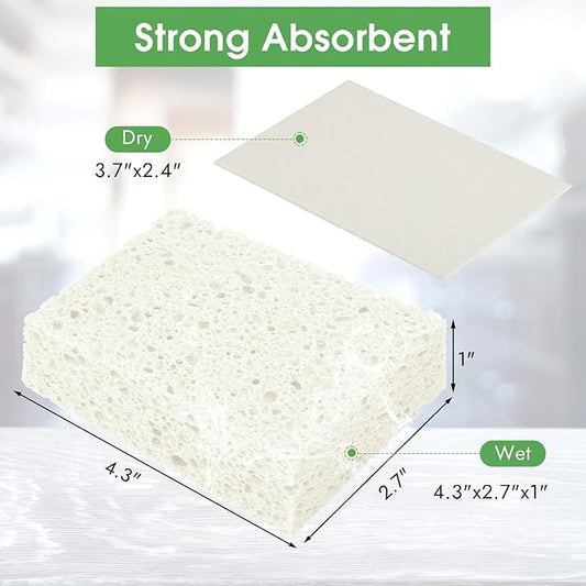 12 PCS Dish Sponges Kitchen, Non Scratch Cleaning Sponge for Non Stick Cookware, Natural Compressed Cellulose Wash Scrub for Household Bathroom, Soft Washing Scrubbers (White)
