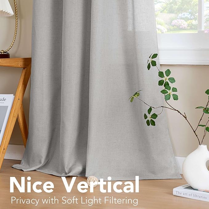 H.VERSAILTEX 2 Pack Ultra Luxurious Solid High Woven Linen Elegant Semi Sheer Curtains Nickel Grommet Breathable and Airy Drapes for Bedroom/Living Room - 52 by 96 Inch, Set 2 Panels, Dove
