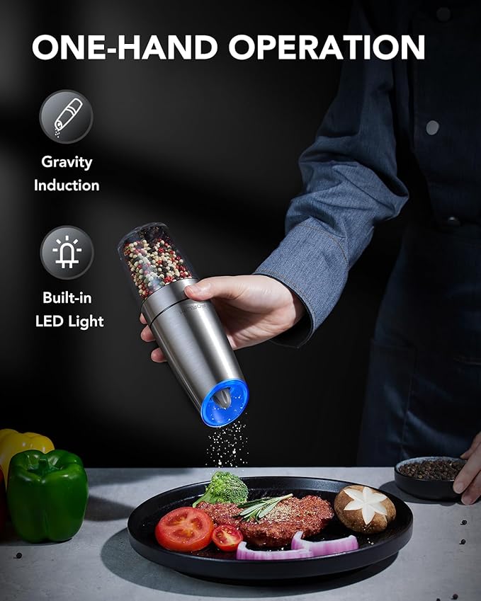 FORLIM Salt and Pepper Grinder,Gravity Pepper Grinder, Stainless Steel, 1Pack(Sliver)