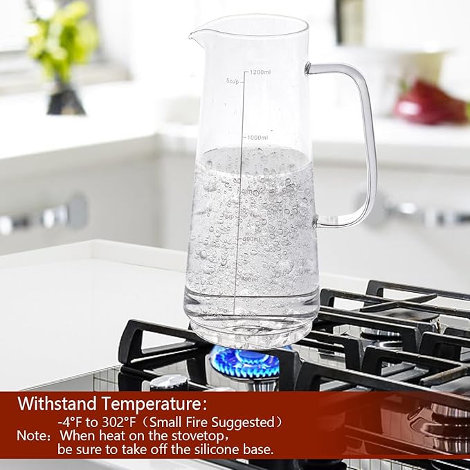LHS Glass Teapot with Stainless Steel Infuser, Borosilicate Glass Teapot Kettle for Loose Leaf Tea, Blooming Tea, Cold Brew, 1200ml