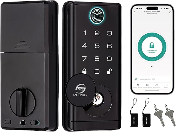 Smart Door Lock, Keyless Entry Deadbolt with Fingerprint, Keypad and App Control, 5-in-1 Electronic Front Door Lock for Home and Office, Weatherproof