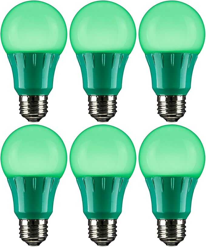 Sunlite 40469 LED A19 Colored Light Bulb, 3 Watts (25w Equivalent), E26 Medium Base, Non-Dimmable, UL Listed, Party Decoration, Holiday Lighting, 6 Count, Green
