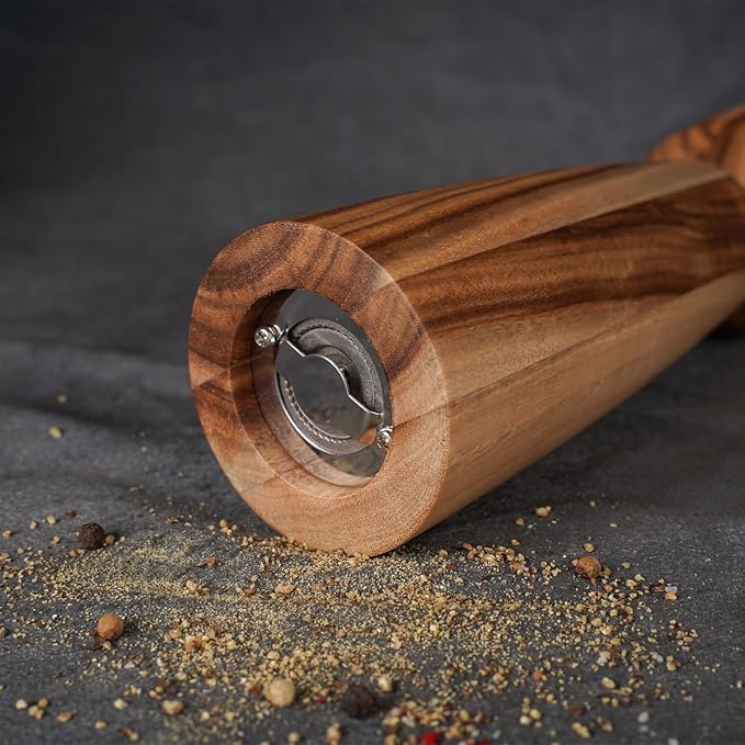Pepper Grinder, Pepper Mill with Adjustable Stainless Steel, Acacia Wood, 20.5 cm/8 inch Height, Bottom Dia: 6 cm/2.36 inch (Tray is NOT Included)