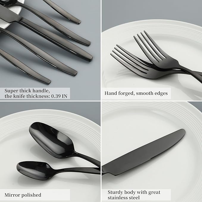 Black 20-Piece Silverware Set,Stainless Steel Flatware Utensils Cutlery Set for 4,Including Steak Knife Fork and Spoon,Dishwasher Safe,Modern Tableware for Home & Dining