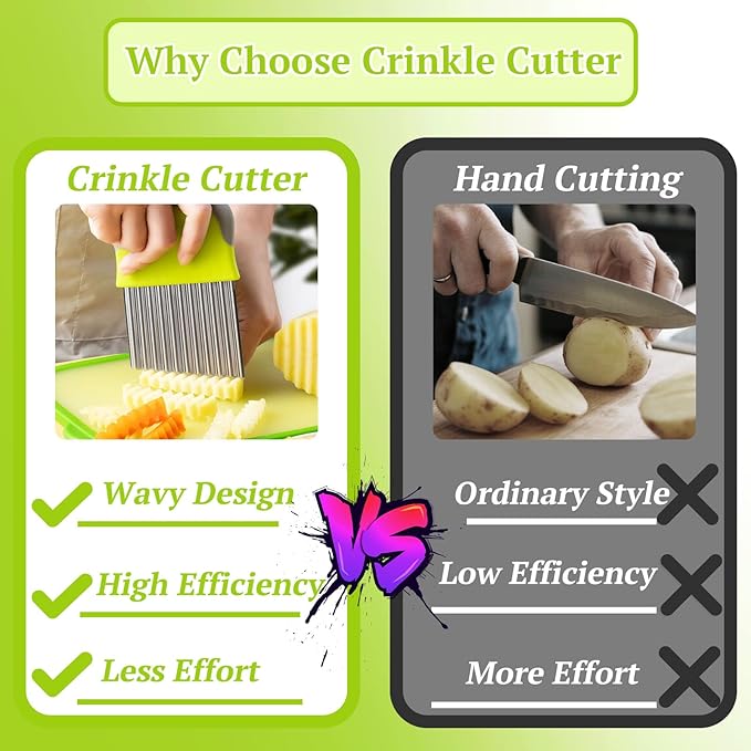 Suuker Crinkle Cutter for Veggies, Stainless Steel French Fry Cutter for Potatoes, Carrots, Cucumbers, Wavy Chopper, Onion Chopping Tools Kitchen Dicer Gadget