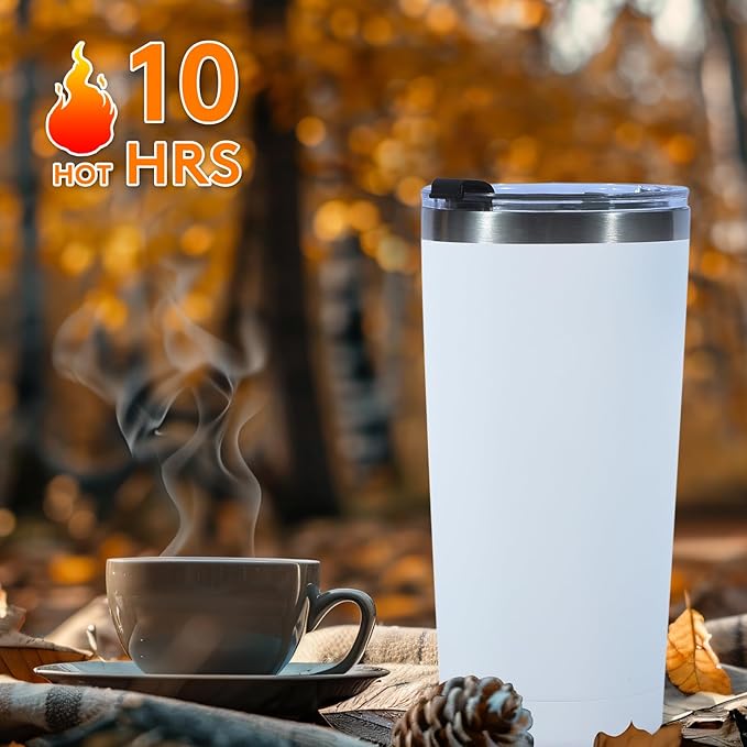 Dongni 20oz Tumbler Bulk Stainless Steel Vacuum Insulated Tumblers with Lid Double Wall Travel Mug Powder Coated Coffee Cup, Suitable for Ice Drinks and Hot Beverage（White 12 pack）