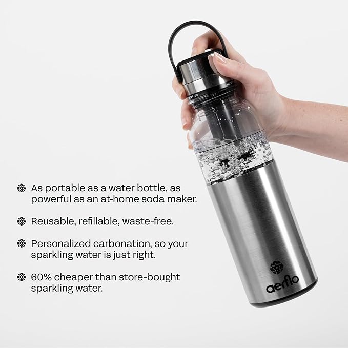 Portable Soda Maker - Sparkling Water Maker with 17 oz Bottle | On-Bottle Carbonator | Stainless Steel & Tritan | Refillable CO2 Capsules