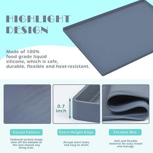 URMONA 40'' x 22'' Waterproof Silicone Under Sink Mat Cabinet and Counter Protector, Shelf Liner for Kitchen and Bathroom, Storage and Organizers, Litter Mat, Pet Cat Puppy Essentials（Charcoal）