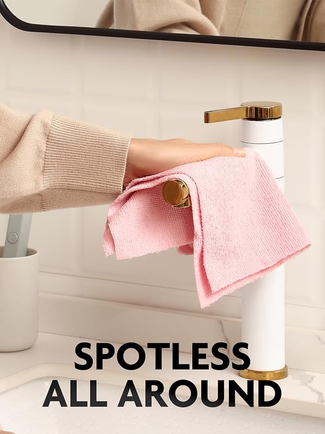 Fantasticlean Microfiber Cleaning Cloth Roll -75 Pack, Tear Away Microfiber Towels, 12" x 12", Reusable, Washable, Scratch Free, Ultra Absorbent Dish Rags for Car, Home, Garage or Shop (Pink)