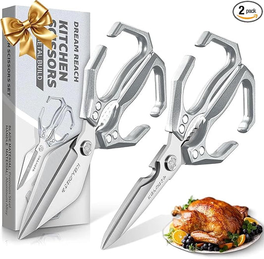 Dream Reach Kitchen Scissors Set - Multifunctional Heavy-Duty Kitchen Shears for Food, Meat Scissors Dishwasher Safe, Poultry Shears for Chicken, Meat, Seafood, Bone Cutting (Silver) Christmas Gifts