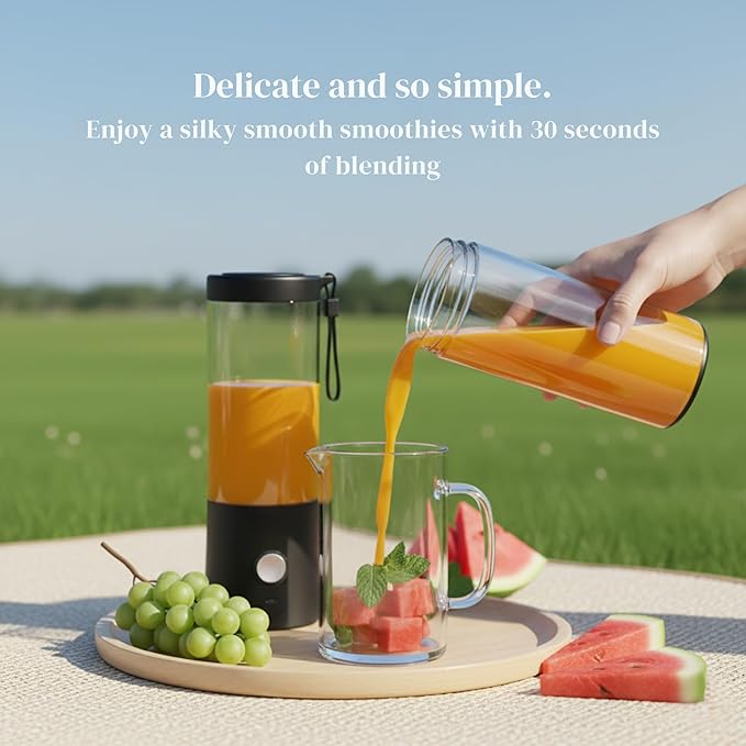 Portable Blender for Smoothies & Shakes - 16oz Cordless Mini Blender, USB-C Rechargeable & Self-Cleaning, and Stainless Steel Blade - Black (2)